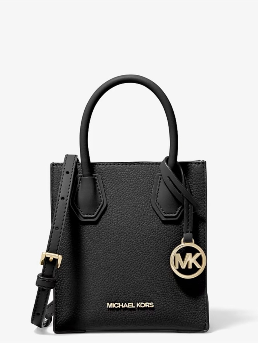 Michael Kors Black Pebbled Leather Mini Tote with Gold Logo Charm